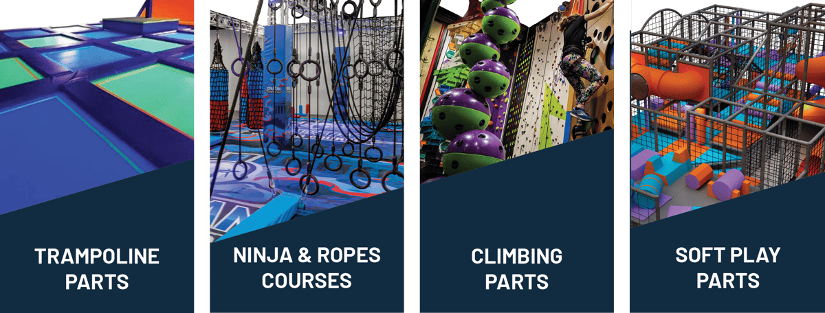 Fun Spot trampoline parts, ninja and ropes course parts, climbing parts, soft play parts
